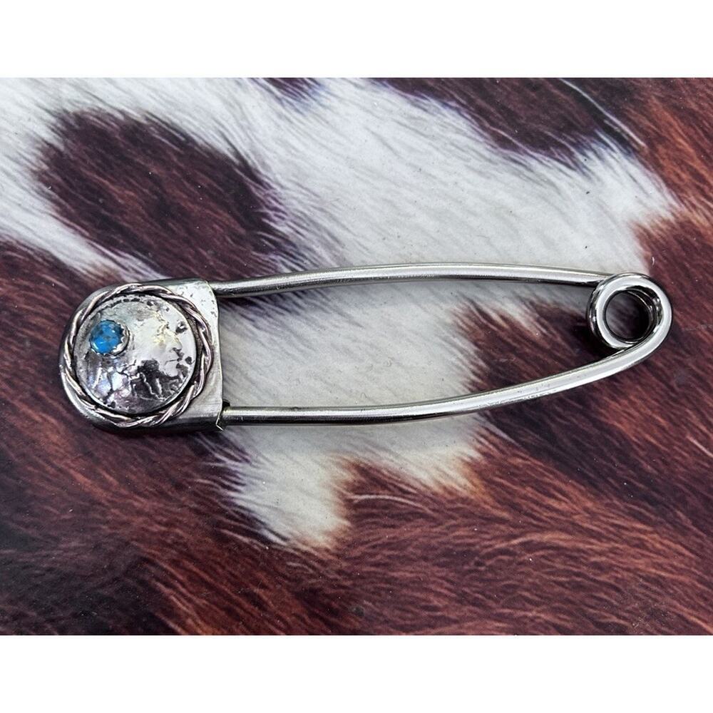 Buffalo Nickel And Kingman Turquoise Large Safety Pin Hair Pin - Key Chain